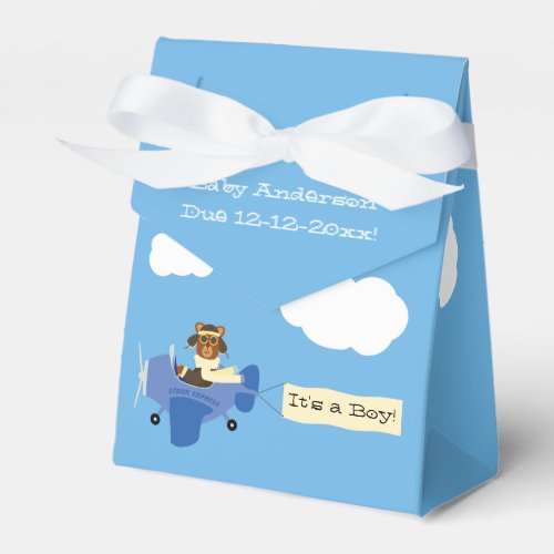 Cute Vintage Teddy Bear Pilot Boy Baby Shower Favor Boxes