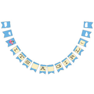 Cute Vintage Teddy Bear Pilot Girl Baby Shower Bunting Flags