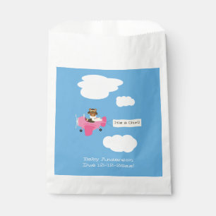 Cute Vintage Teddy Bear Pilot Girl Baby Shower Favor Bag