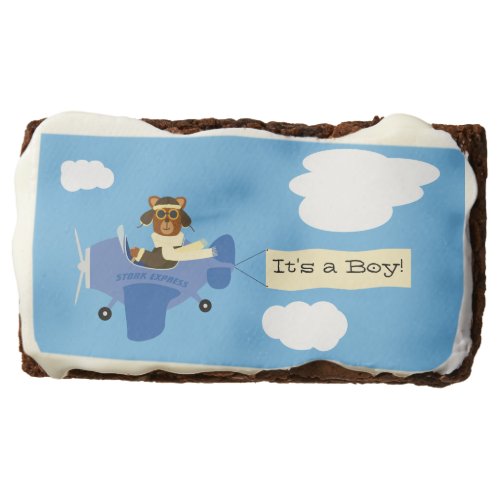 Cute Vintage Teddy Bear Pilot Its a Boy Shower Brownie