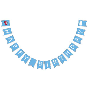 Cute Vintage Teddy Bear Skywriter Happy Birthday Bunting Flags