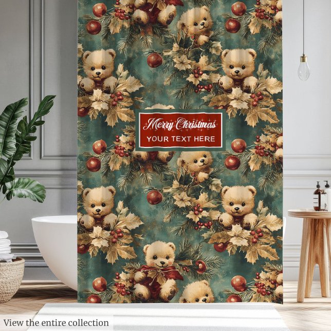 Cute vintage teddy bears Christmas gift curtain (Cute vintage teddy bears Christmas gift curtain)