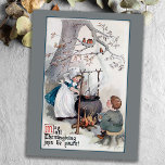 Cute Vintage Thanksgiving Children Holiday Postcard<br><div class="desc">Adorable Victorian girl cooking cranberries in large cauldron under a tree whose leaves have fallen being watched by birds and young boy holding bowl in anticipation,  with Thanksgiving greeting.</div>