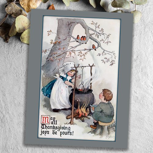 Cute Vintage Thanksgiving Children Holiday Postcard