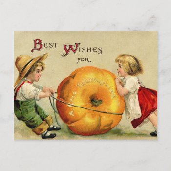 Cute Vintage Thanksgiving Greeting Holiday Postcard by greetingcardsonline at Zazzle