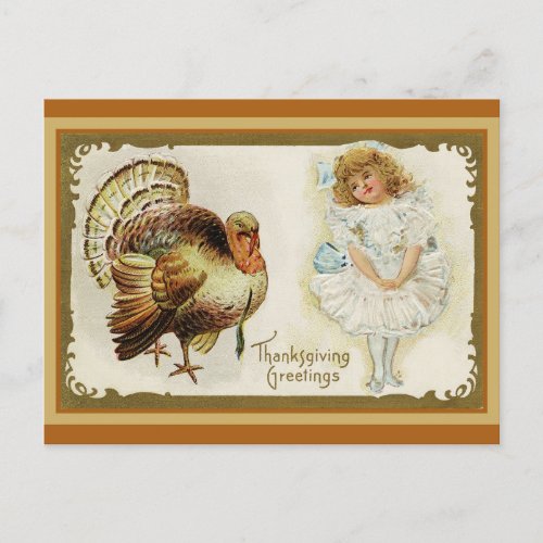 Cute Vintage Thanksgiving Greetings Turkey Postcard