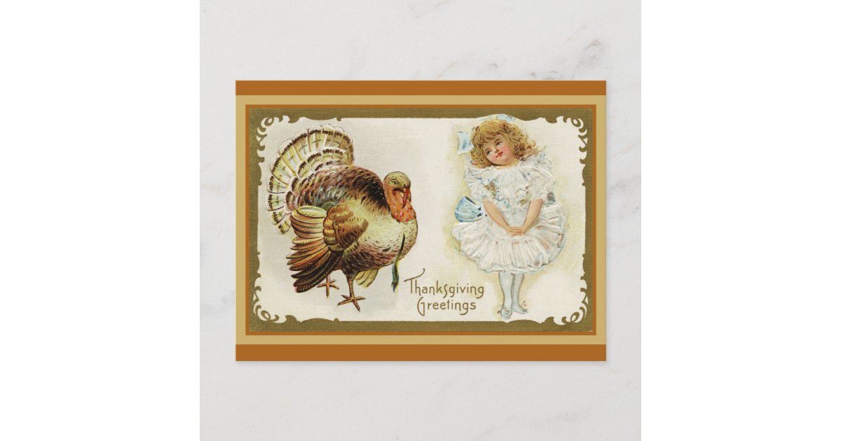Cute Vintage Thanksgiving Greetings Turkey Postcard | Zazzle