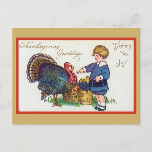 Cute Vintage Thanksgiving Greetings Turkey Postcard