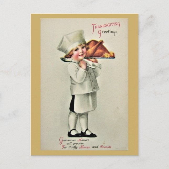 Cute Vintage Thanksgiving Greetings Turkey Postcard (Front)