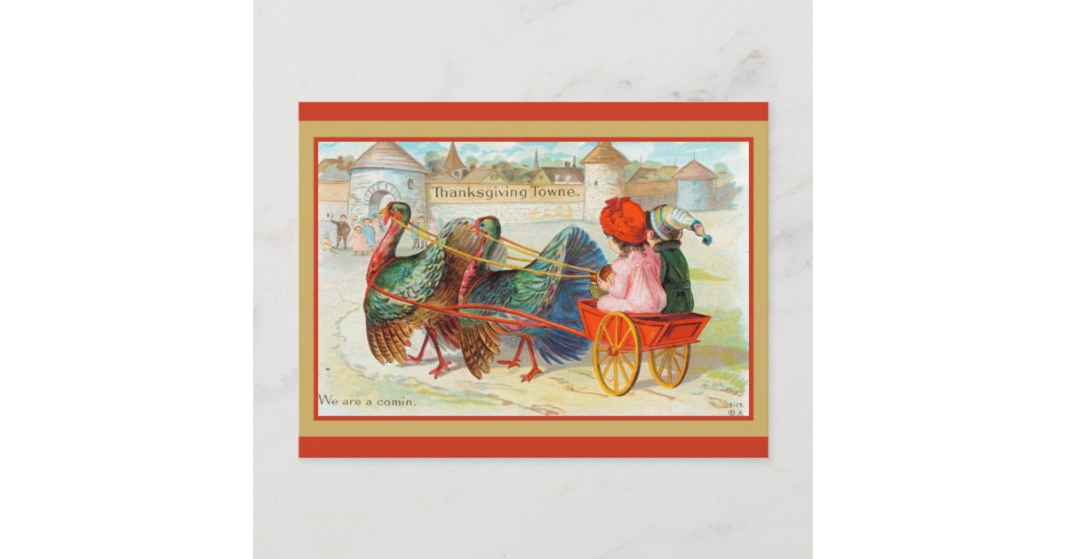 Cute Vintage Thanksgiving Town Turkey Postcard | Zazzle