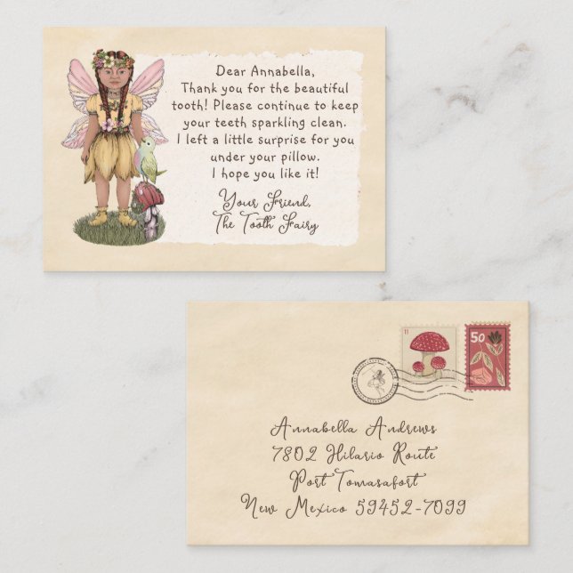 Cute Vintage Tooth Fairy Letter First Tooth Note Card (Front/Back)