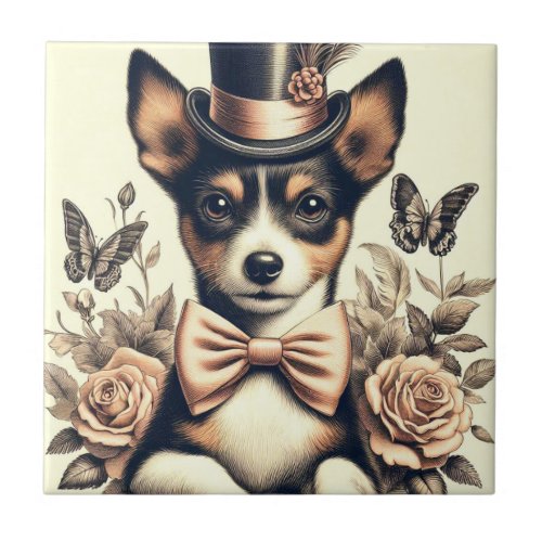 Cute Vintage Toy Fox Terrier Ceramic Tile