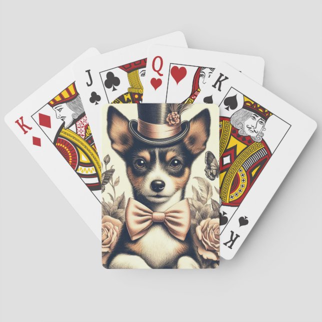 Cute Vintage Toy Fox Terrier Poker Cards (Back)