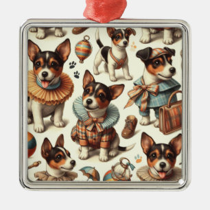 Cute Vintage Toy Fox Terrier Seamless Metal Ornament