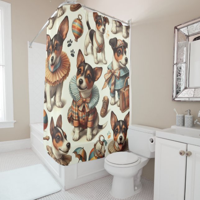 Cute Vintage Toy Fox Terrier Seamless Shower Curtain (In Situ)