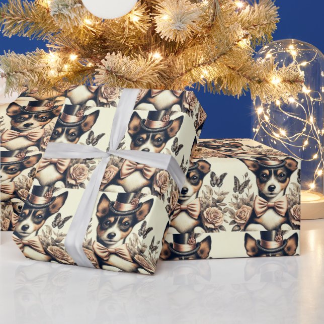 Cute Vintage Toy Fox Terrier Wrapping Paper (Holidays)