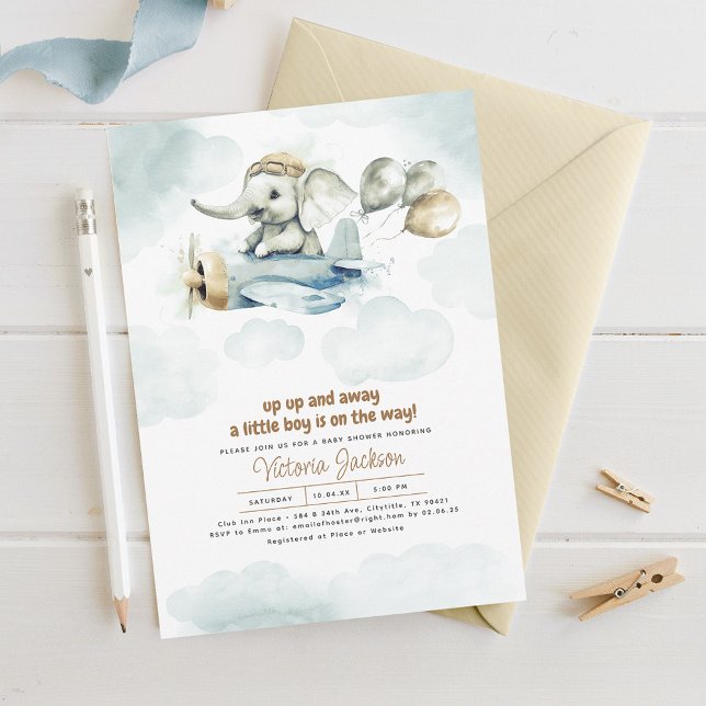 Cute Vintage Toys Elephant & Plane Baby Shower Invitation (Creator Uploaded)