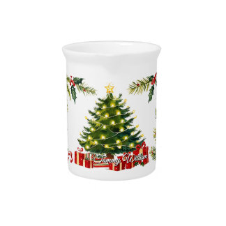 Cute Vintage Traditional Christmas Beverage Pitcher