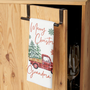 Cute Vintage Truck Merry Christmas Kitchen Towel