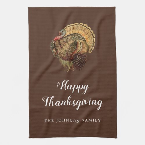 Cute Vintage Turkey Happy Thanksgiving Kitchen Towel