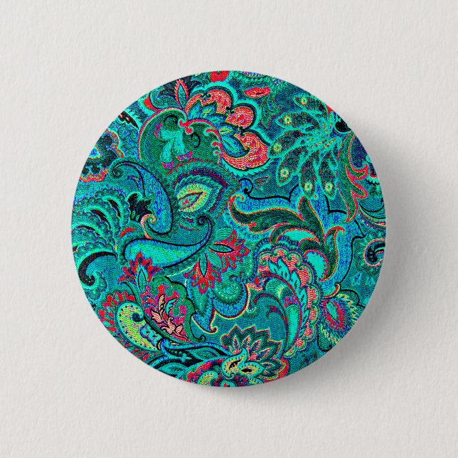 Cute vintage turquoise floral button (Front)