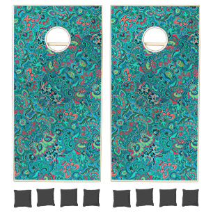 Cute vintage turquoise floral cornhole set