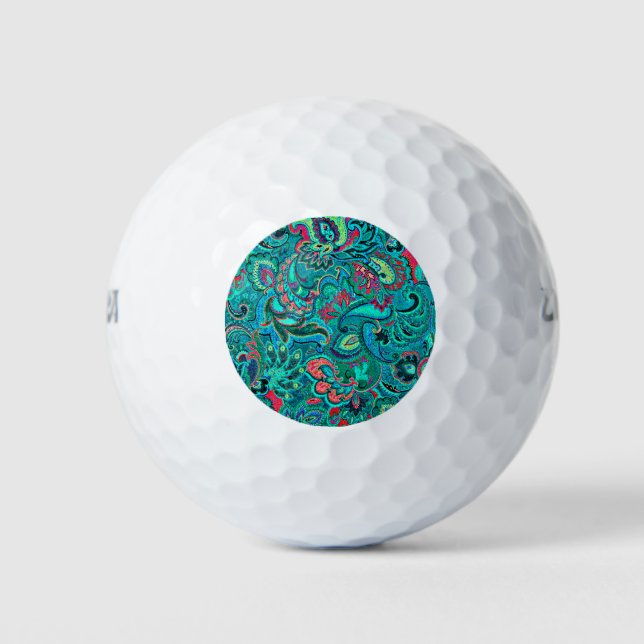 Cute vintage turquoise floral cufflinks golf balls (Front)