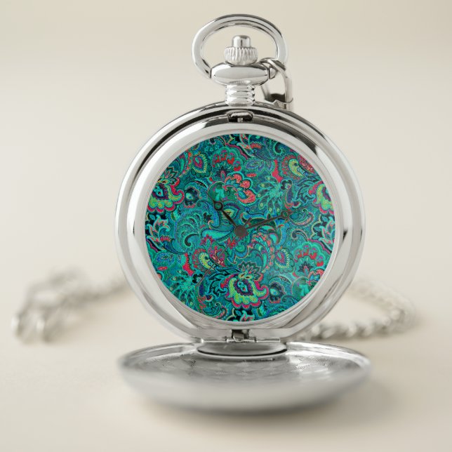 Cute vintage turquoise floral pocket watch (Inside)