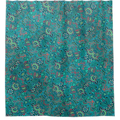 Cute vintage turquoise floral shower curtain