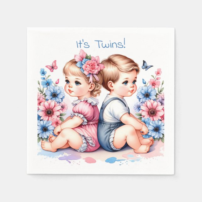 Cute Vintage Twins | Boy and Girl Napkins (Front)