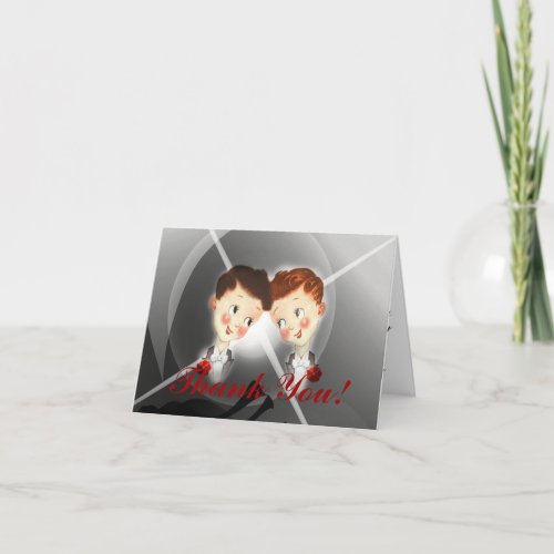 Cute Vintage Two Grooms Gay Wedding Thank You Card