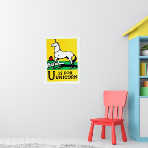 Cute Vintage U Is For Unicorn Alphabet Poster