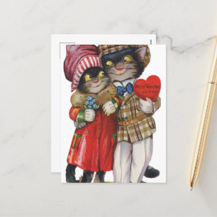 Cute vintage Valentine cats  Holiday Postcard