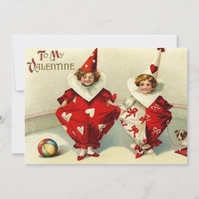 Cute vintage Valentine clowns Holiday Card (Front)