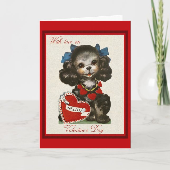 Cute Vintage Valentines Day Dog Holiday Card (Front)