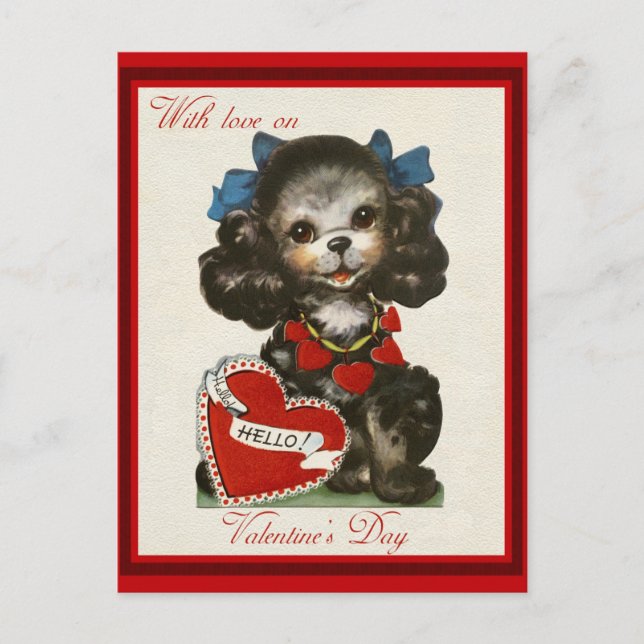 Cute Vintage Valentine's Day Dog Postcard (Front)
