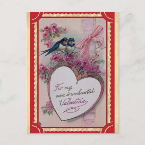 Cute Vintage Valentines Day Heart Floral Bird Postcard