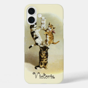 Cute Vintage Victorian Cats Kittens Playing, Humor iPhone 16 Plus Case