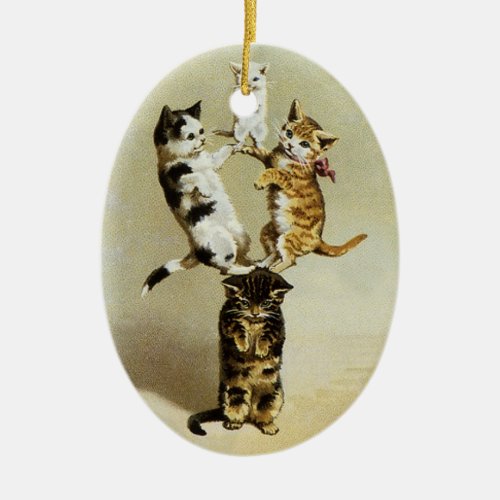 Cute Vintage Victorian Cats Kittens Playing Humor Ceramic Ornament