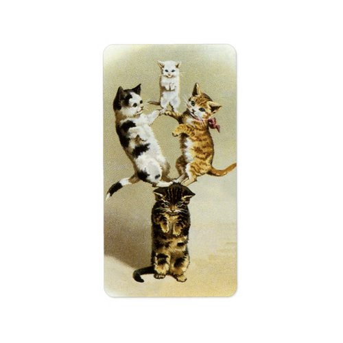 Cute Vintage Victorian Cats Kittens Playing Humor Label