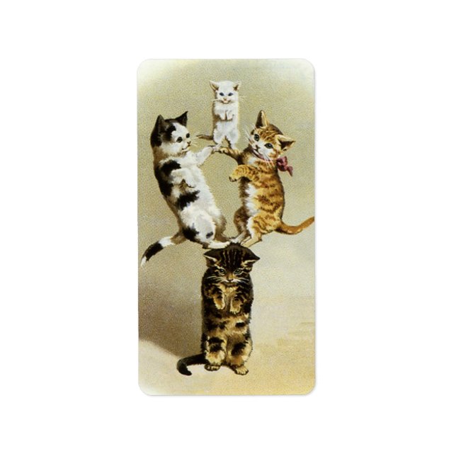 Cute Vintage Victorian Cats Kittens Playing, Humor Label (Front)