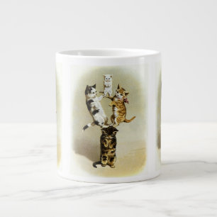 Cute Vintage Victorian Cats Kittens Playing, Humor Large Coffee Mug