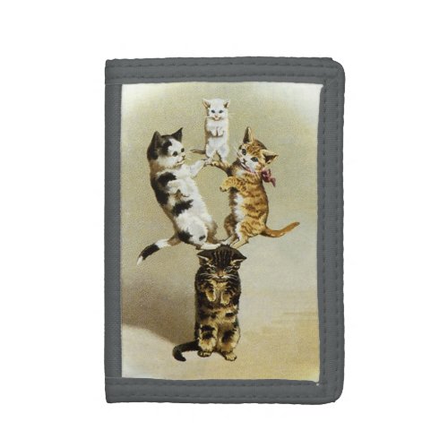 Cute Vintage Victorian Cats Kittens Playing Humor Trifold Wallet