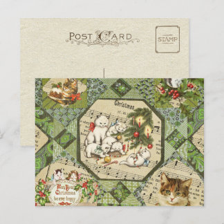 Cute Vintage Victorian Christmas Cats Holiday Postcard