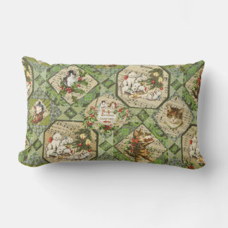 Cute Vintage Victorian Christmas Cats Lumbar Pillow
