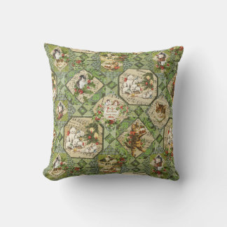 Cute Vintage Victorian Christmas Cats Throw Pillow