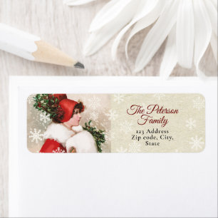 Cute Vintage Victorian Christmas Girl in Red Label