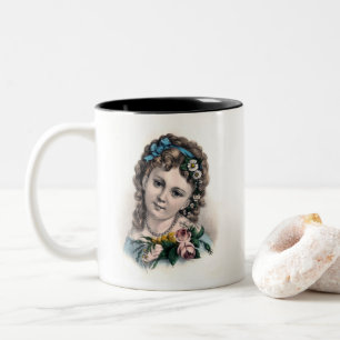 Cute Vintage Victorian Flower Girl Two-Tone Coffee Mug