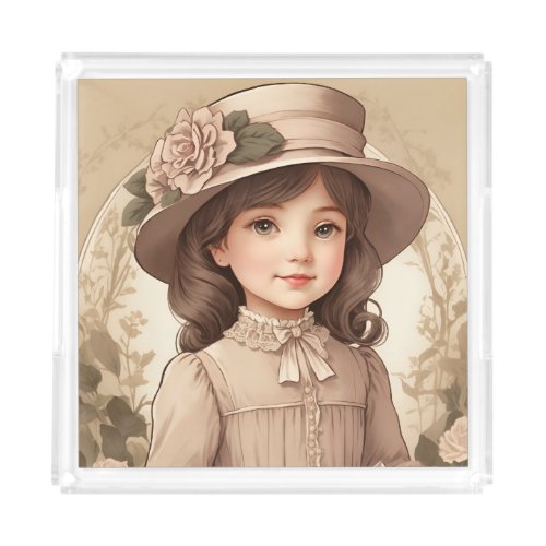 Cute Vintage Victorian Girl Portrait Acrylic Tray