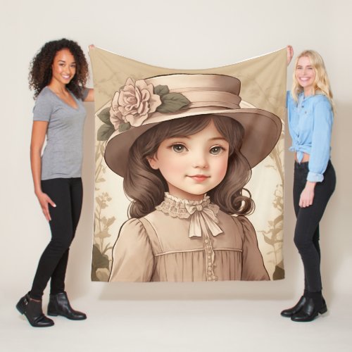 Cute Vintage Victorian Girl Portrait Fleece Blanket